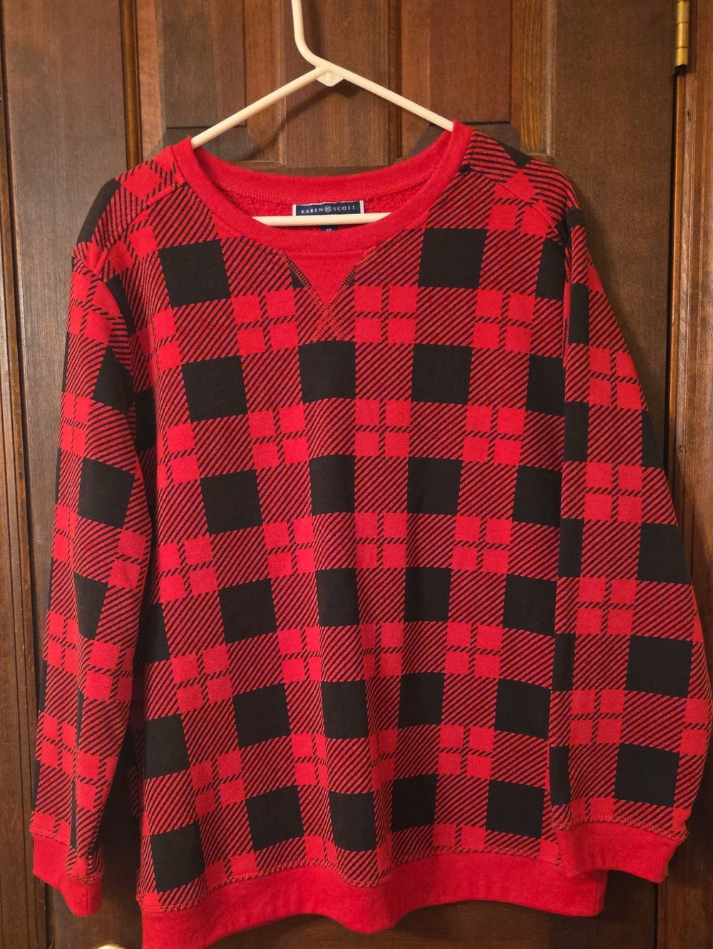 Karen Scott Red & Black Buffalo Plaid Pullover Sweatshirt